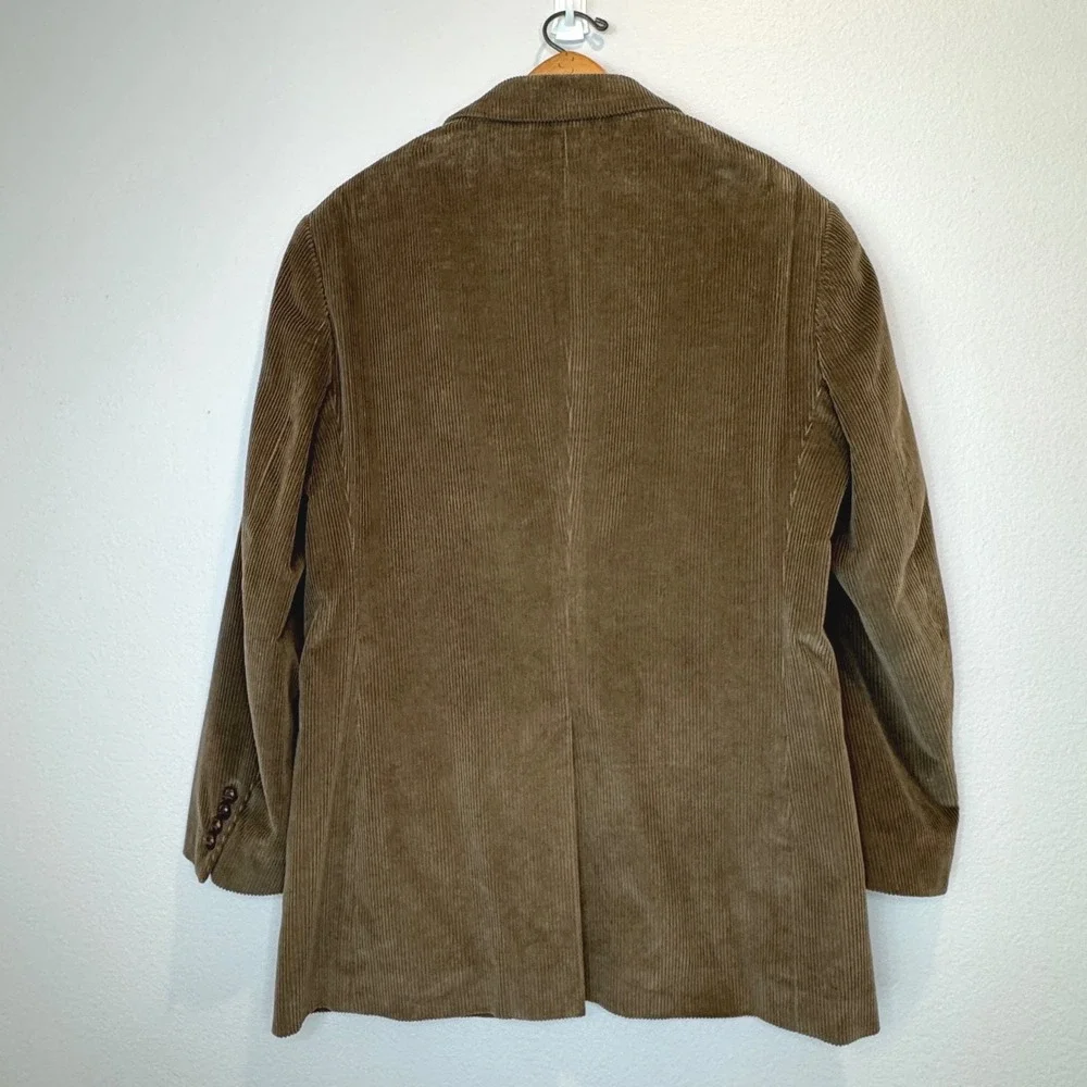 COVINGTON Corduroy Mens Sport Coat 46R Lt Brown Leather Buttons Professor Preppy